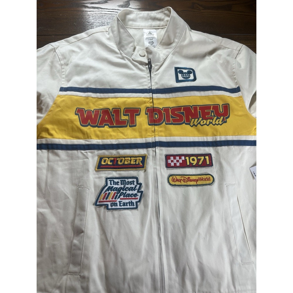 NEW Walt Disney World Racing Jacket Adult Medium Racer Embroidered Patches Zip